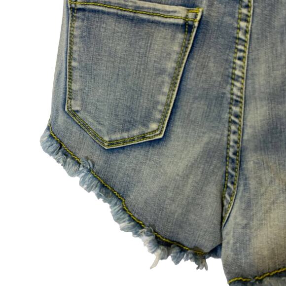 Mind Code Lace Detail Distressed Raw Hem Trim Short Denim Jean Shorts Women Sz S - Picture 5 of 8